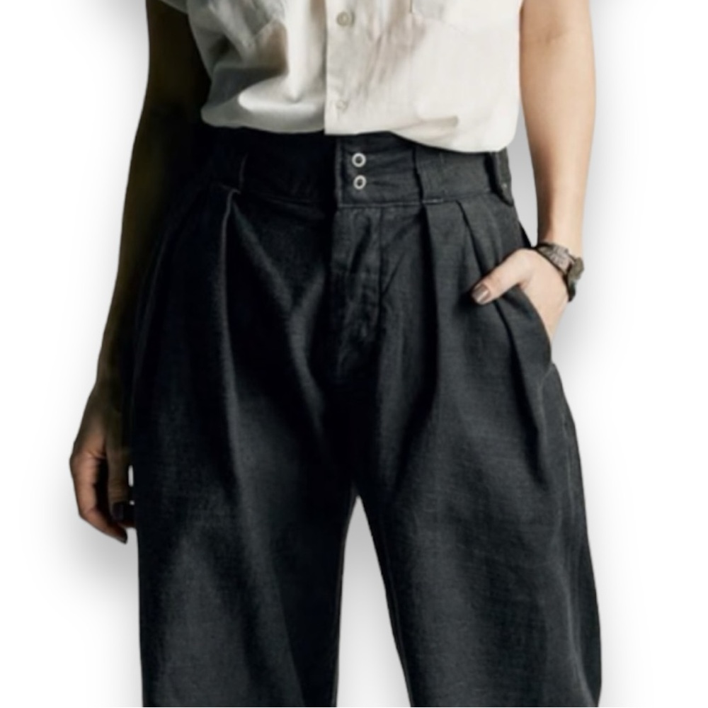 imogene + willie High-Waist Pleated Wide-Leg Jeans in Charcoal Black
